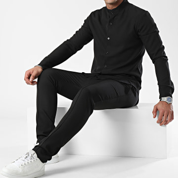 Frilivin - Set camicia e pantaloni neri a maniche lunghe