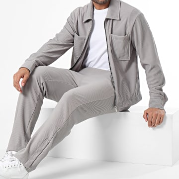 Frilivin - Conjunto de chaqueta y pantalón gris con cremallera