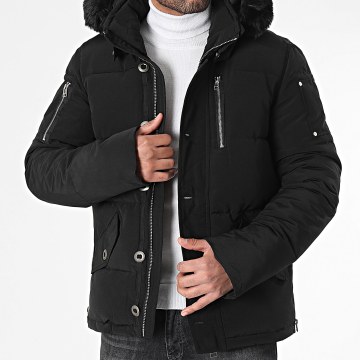 Frilivin - Abrigo de piel negro con capucha