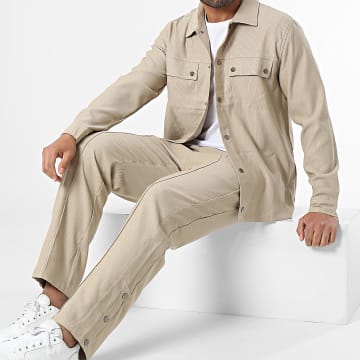 Frilivin - Set camicia e pantaloni beige a maniche lunghe