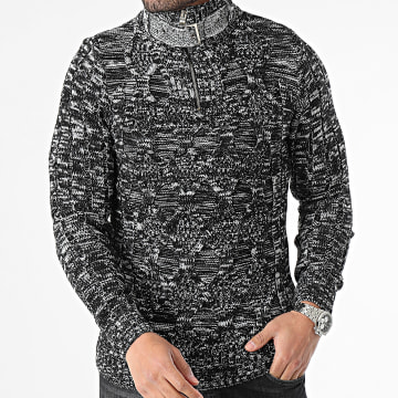 Armita - Suéter blanco negro con cuello de cremallera