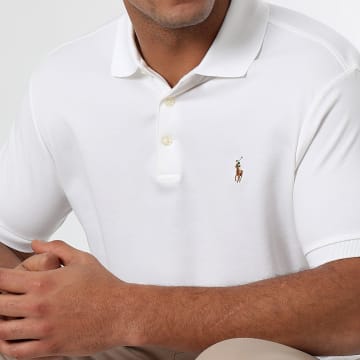 Polo Ralph Lauren - Polo personalizzata a manica corta in cotone morbido Premium Slim Fit Bianco