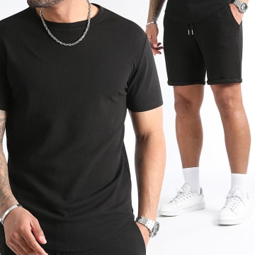 LBO - Conjunto de camiseta oversize Waffle 0820 y pantalón corto texturizado negro