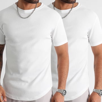 LBO - Lot De 2 Tee Shirts Texturés Waffle 0840 Blanc