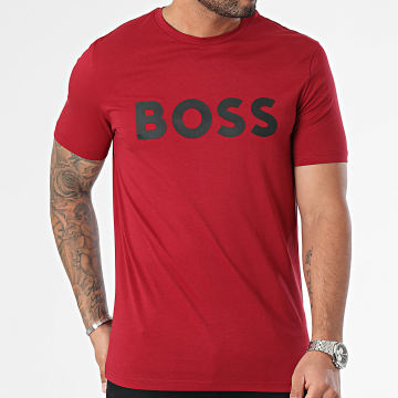 BOSS - T-shirt Relaxed en coton stretch avec col logoté - Blanc