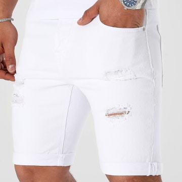 LBO - Pantalones cortos de jean con Destroy 0271 Blanco