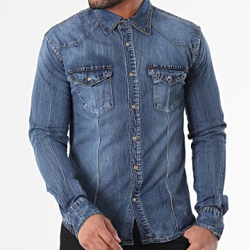 Frilivin - Camicia di jeans a maniche lunghe in denim blu