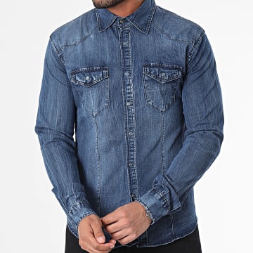 Frilivin - Camicia di jeans blu a maniche lunghe