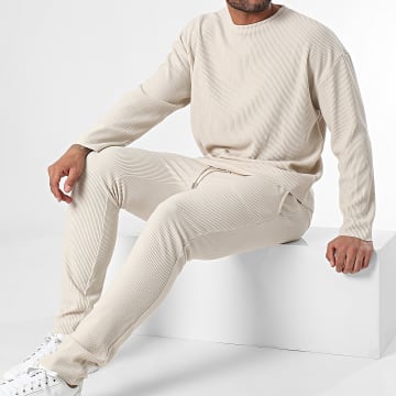 Frilivin - Conjunto de jersey y pantalón beige