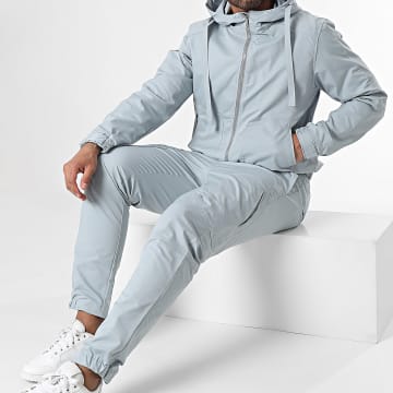 Frilivin - Conjunto de chaqueta gris con capucha y cremallera y pantalón cargo