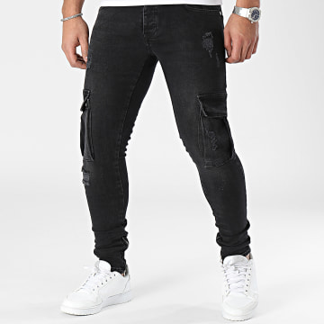 2Y Premium - Pantalon Cargo Jean Skinny Noir