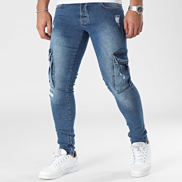 2Y Premium - Pantalon Cargo Jean Skinny Bleu Denim