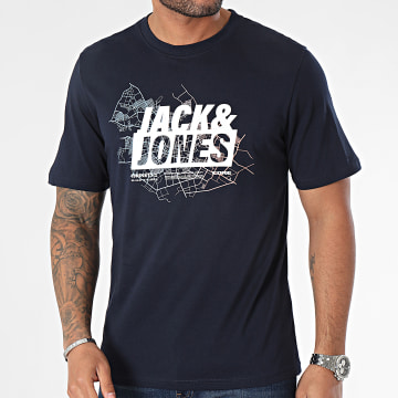 Jack And Jones - Tee Shirt Map Logo Bleu Marine