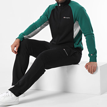 Champion - Set giacca con zip e pantaloni da jogging 219944 nero verde grigio erica