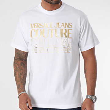  Versace Jeans Couture - Tee Shirt Upsidedown Gold 76GAHT10-CJ00T Blanc Doré