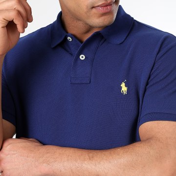 Polo Ralph Lauren - Polo Manches Courtes Slim Coton Piqué Bleu Foncé