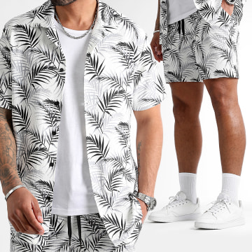 LBO - Camisa de manga corta con estampado tropical y pantalón corto 0922 Blanco