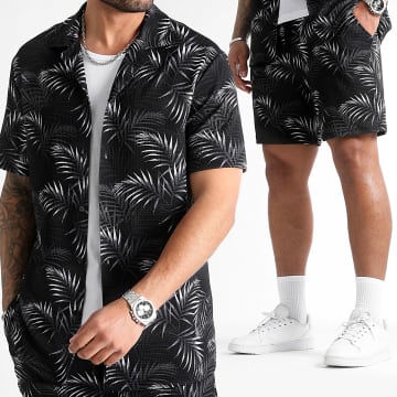 LBO - Conjunto de camisa y pantalón corto con estampado tropical 0923 Negro