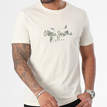 T-shirt PEPE JEANS Homme Beige Rayé - Taille M - Occasion Très Bon état