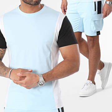 Zayne Paris  - Conjunto de camiseta de rayas azul claro y pantalón corto de jogging