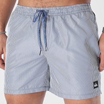 Quiksilver - Pantaloncini da bagno a righe Everyday Deluxe Volley AQYJV03152 Bianco Blu Navy