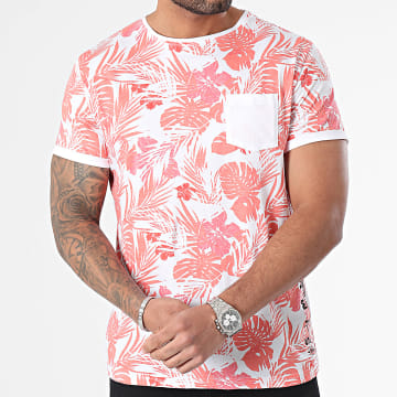La Maison Blaggio - Maglietta con tasca floreale in corallo bianco