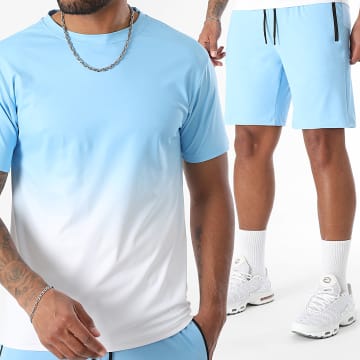 LBO - Ensemble Tee Shirt Et Short Jogging Dégradé 0160 Bleu Clair Blanc