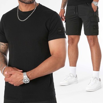 LBO - 0175 Conjunto de camiseta negra y pantalón corto de jogging