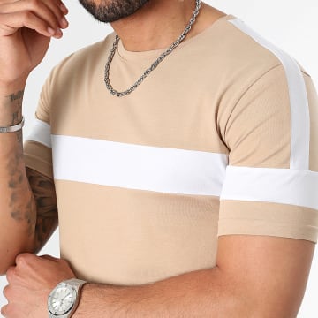LBO - Tee Shirt Bicolore A Bandes 3315 Beige Blanc