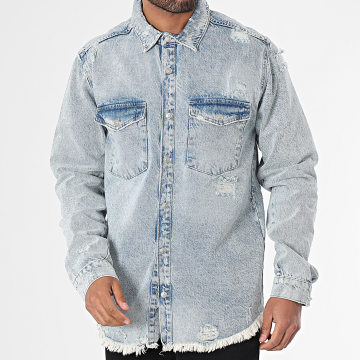 2Y Premium - Camicia over in denim con lavaggio blu