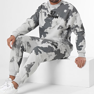 2Y Premium - Set di felpa con girocollo e pantaloni da jogging grigio antracite chiaro