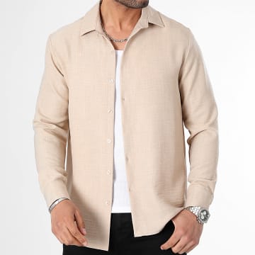 LBO - Chemise Manches Longues Effet Lin 0957 Beige