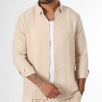 LBO - Camisa de manga larga efecto lino 0957 Beige