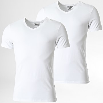 Blend - Lot De 2 Tee Shirts Col V Nico 701996 Blanc