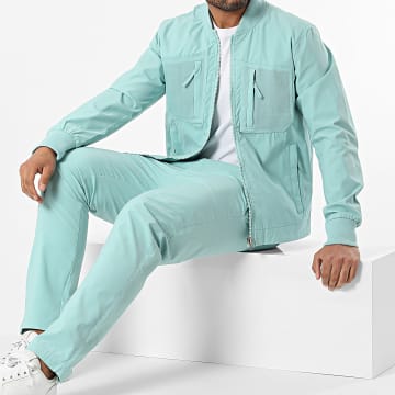 Frilivin - Conjunto de chaqueta con cremallera y pantalón cargo turquesa