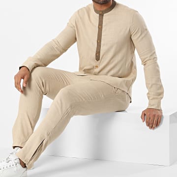 Frilivin - Set camicia e pantaloni beige a maniche lunghe