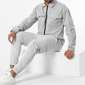 Frilivin - Conjunto de chaqueta gris con cremallera y pantalón cargo