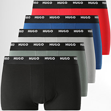 HUGO - Lot De 5 Boxers 50479944 Noir Vert Kaki Bleu Roi Rouge Gris
