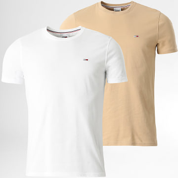 Tommy Hilfiger - Lot De 2 Tee Shirts Slim Jersey 5381 Blanc Beige