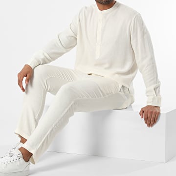 Frilivin - Conjunto blanco de camisa de manga larga y pantalón