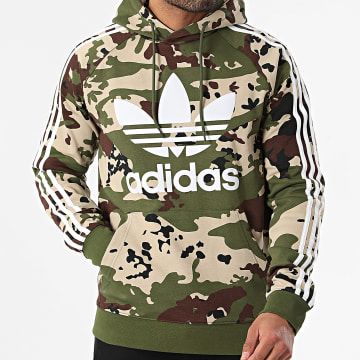 Adidas Originals Felpa con cappuccio a righe mimetica IS0209 Verde Khaki Beige Ryses