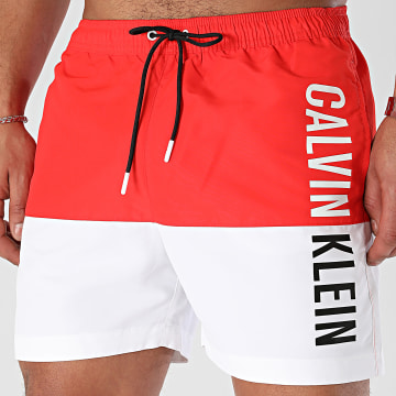 Calvin Klein - Pantalones cortos de baño Medium Drawstring Block 0994 Rojo Blanco