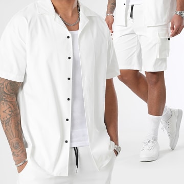 LBO - Conjunto de camisa de manga corta y pantalón corto Cargo 0982 Blanco
