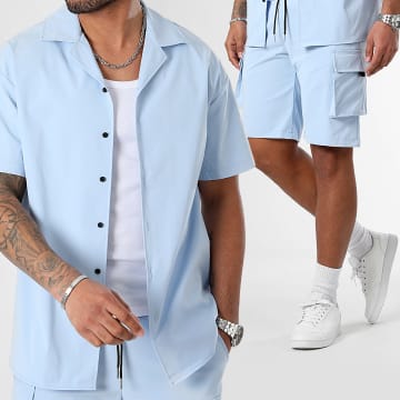 LBO - Conjunto de camisa de manga corta y pantalón corto cargo 0984 Azul claro