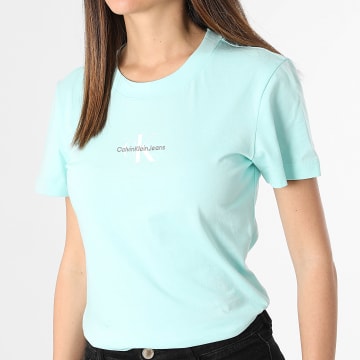  Calvin Klein - Tee Shirt Col Rond Femme 2564 Bleu Turquoise