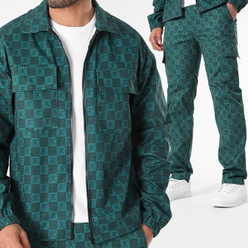 Final Club - Conjunto de chaqueta con cremallera y pantalón cargo Damier 0040 Verde
