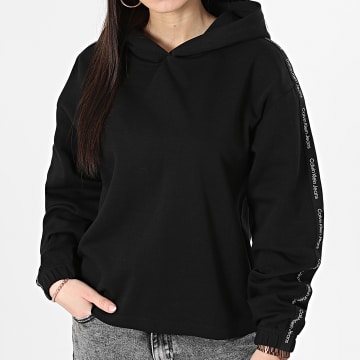 Calvin Klein - Sudadera con capucha a rayas para mujer 3078 Negro
