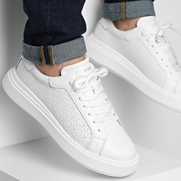 Calvin Klein - Sneakers Low Top Lace Up in pelle 1429 White Mono Perf