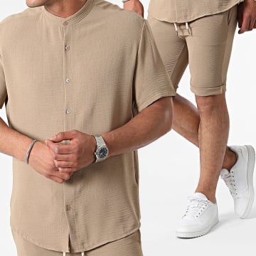 Frilivin - Set camicia a maniche corte e pantaloncini da jogging color cammello