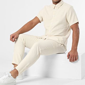 Frilivin - Conjunto de camisa de manga corta y pantalón beige